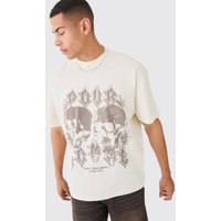 Mens Oversized Skull Graphic T-shirt - Ecru - S, Ecru von boohooman