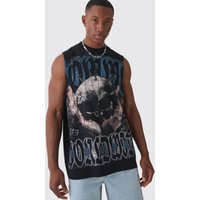 Mens Oversized Skull Large Scale Print vest - Schwarz - S, Schwarz von boohooman