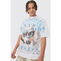 Mens Oversized Skull Over Seams Graphic T-shirt - Weiß - S, Weiß von boohooman