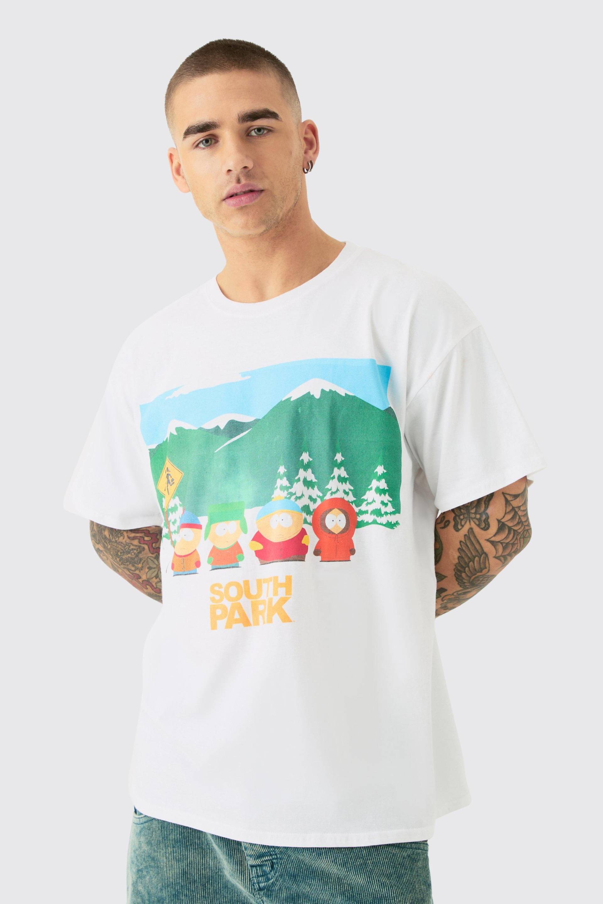 Mens Oversized South Park License T-shirt - Weiß - S, Weiß von boohooman