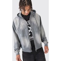 Mens Oversized Sun Bleached 13 Zip Thru Hoodie - Grau - S, Grau von boohooman