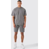 Mens Oversized Super Heavyweight Jersey T-shirt & Shorts Set - Grau - XL, Grau von boohooman