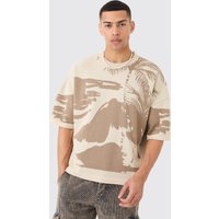 Mens Oversized Tonal Scenic Drawing Knitted T-shirt - Grau - XS, Grau von boohooman