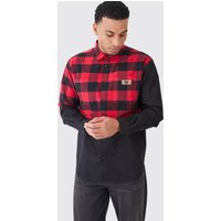 Mens Gespleißtes karietes Oversize Twill-Overshirt - Rot - L, Rot von boohooman