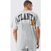 Mens Oversize T-Shirt mit Atlanta-Print - Grau - L, Grau von boohooman