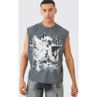 Mens Oversized Wash Boxy Renaissance Worldwide Cherub vest - Grau - XS, Grau von boohooman