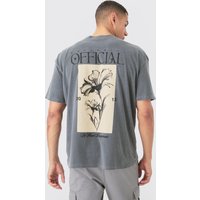 Mens Oversized Wash Official Flower Print T-shirt - Grau - S, Grau von boohooman