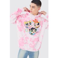 Mens Oversized Wash Powerpuff Girls License Hoodie - Rosa - XS, Rosa von boohooman