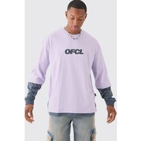 Mens Oversized Washed Carded Heavy Ofcl Faux Layer T-shirt - Lila - M, Lila von boohooman