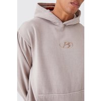 Mens Bestickter Oversize Hoodie - Taupe - M, Taupe von boohooman