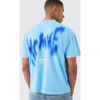 Mens Oversized Washed Graffiti Homme T-shirt - Blau - M, Blau von boohooman