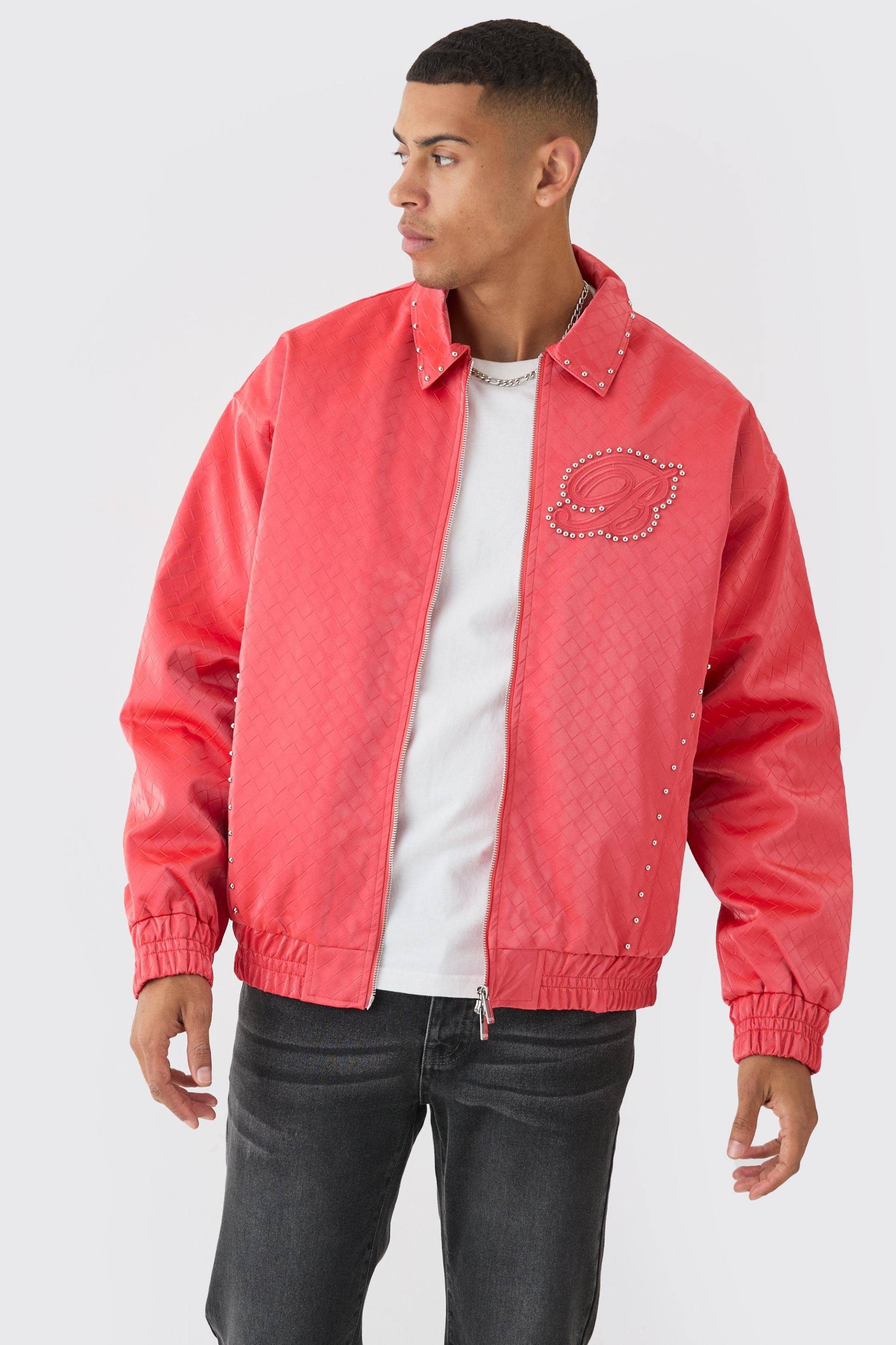 Mens Oversized Weave Pu Bomber - Rot - L, Rot von boohooman