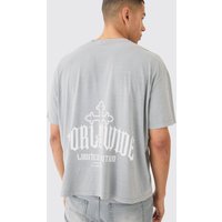 Mens Oversized Worldwide Cross Print T-shirt - Grau - XS, Grau von boohooman