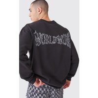 Mens Oversize Worldwide Sweatshirt mit Print - Schwarz - M, Schwarz von boohooman