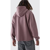 Mens Oversized Zip Through Open Hem Applique Hoodie - Braun - L, Braun von boohooman