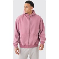 Mens Oversized Zip Thru Funnel Neck Acid Wash Applique Hoodie - Lila - M, Lila von boohooman