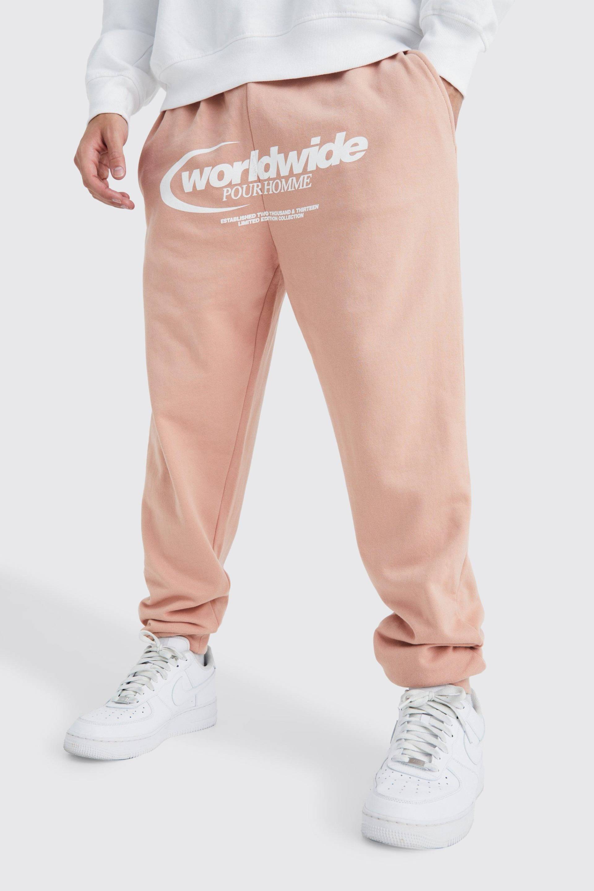 Mens Oversize Jogginghose mit Worldwide-Print - Rosa - M, Rosa von boohooman