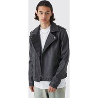 Mens PU-Bikerjacke - Schwarz - L, Schwarz von boohooman