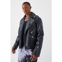 Mens PU-Bikerjacke mit Blumenprint - Schwarz - S, Schwarz von boohooman