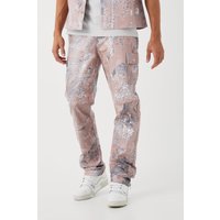 Mens PU Cargo-Hose mit geradem Bein und abstraktem Print - Mehrfarbig - S, Mehrfarbig von boohooman