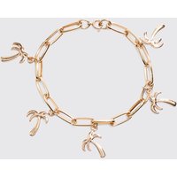 Mens Palm Tree Charm Bracelet - Gold - ONE SIZE, Gold von boohooman