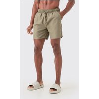 Mens Plain Mid Length Swim Short - Khaki - S, Khaki von boohooman