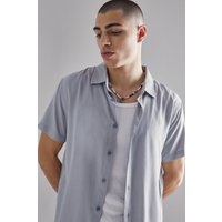 Mens Kurzärmliges Viskose-Hemd - Grau - XL, Grau von boohooman