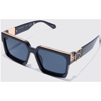 Mens Plastic Temple Detail Sunglasses - Schwarz - ONE SIZE, Schwarz von boohooman