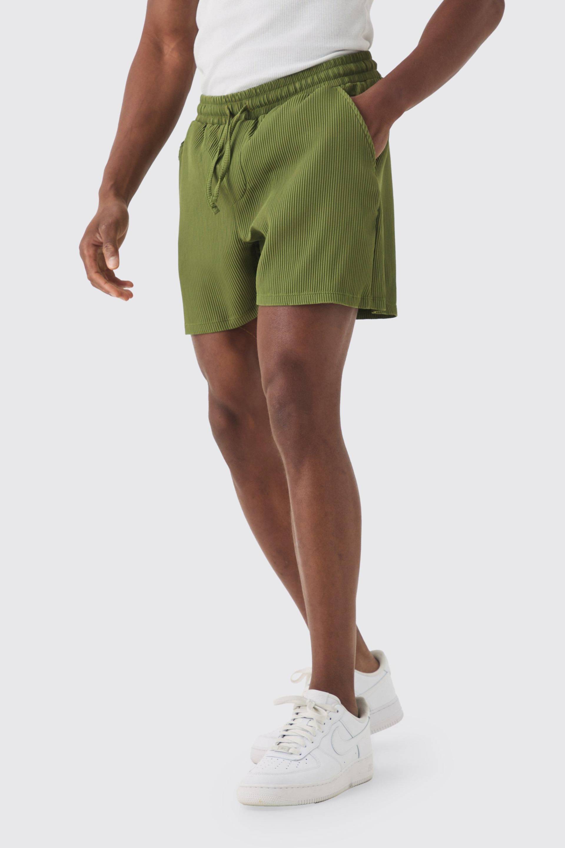 Mens Pleated Drawcord Shorts - Khaki - S, Khaki von boohooman