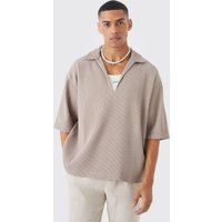 Kastiges Oversize Hemd mit V-Ausschnitt - Braun - XL, Braun von boohooman