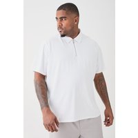 Mens Plus 1/4 Zip Pique Polo - Weiß - XXL, Weiß von boohooman