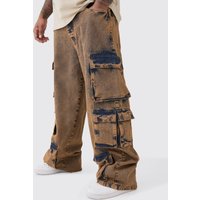 Mens Plus Baggy Fit Acid Wash Cargo Jeans - Grau - 38, Grau von boohooman