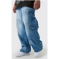 Mens Plus Baggy Rigid Bm Applique Multi Pocket Cargo Jeans - Blau - 38, Blau von boohooman
