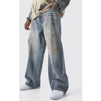 Mens Plus Baggy Rigid Dirty Wash Jeans - Grau - 44, Grau von boohooman