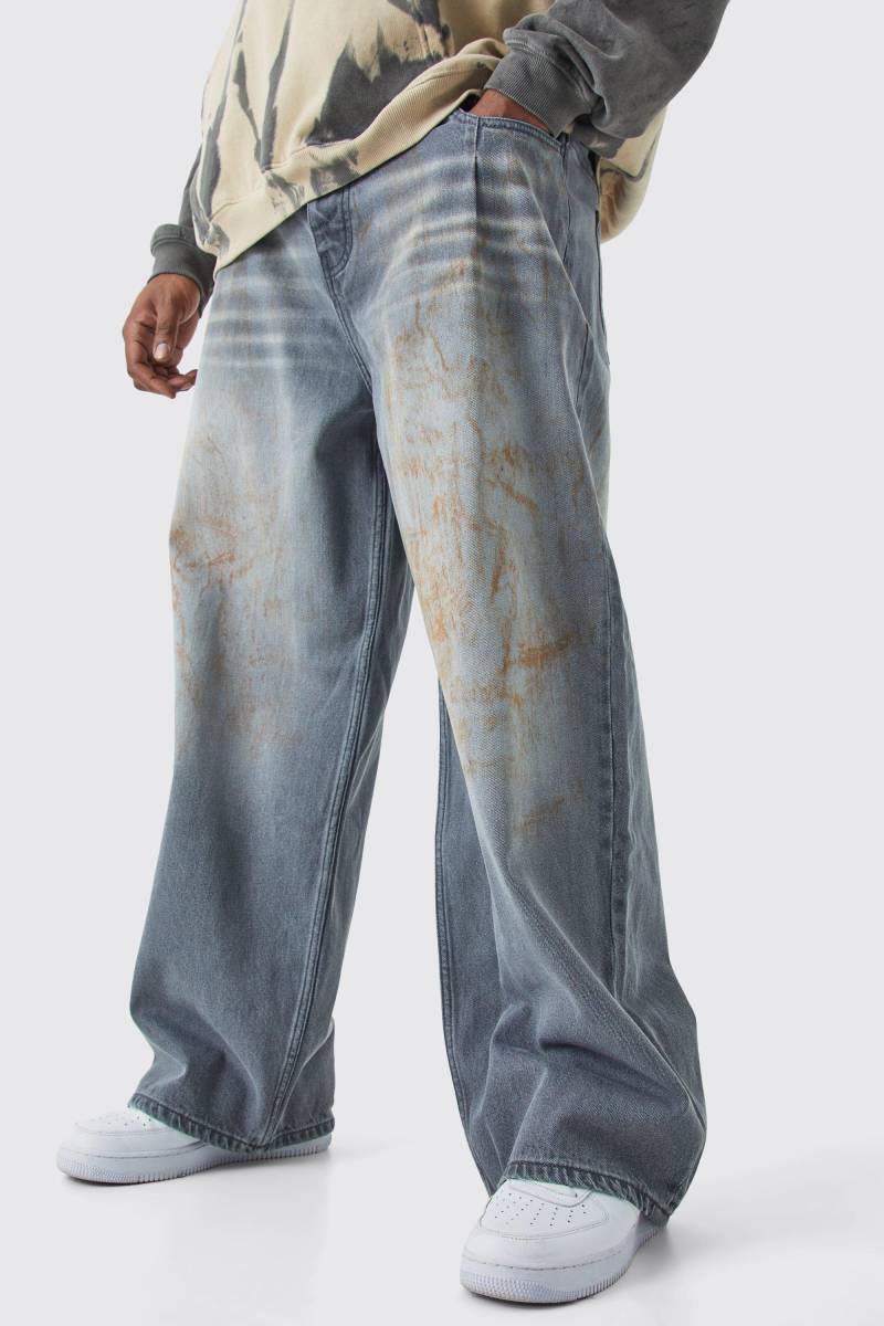 Mens Plus Baggy Rigid Dirty Wash Jeans - Grau - 46, Grau von boohooman