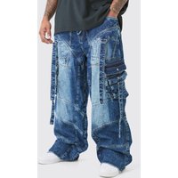 Mens Plus Baggy Rigid Strap And Buckle Detail Jeans - Indigo - 38, Indigo von boohooman