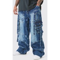 Mens Plus Baggy Rigid Strap And Buckle Detail Jeans - Indigo - 42, Indigo von boohooman