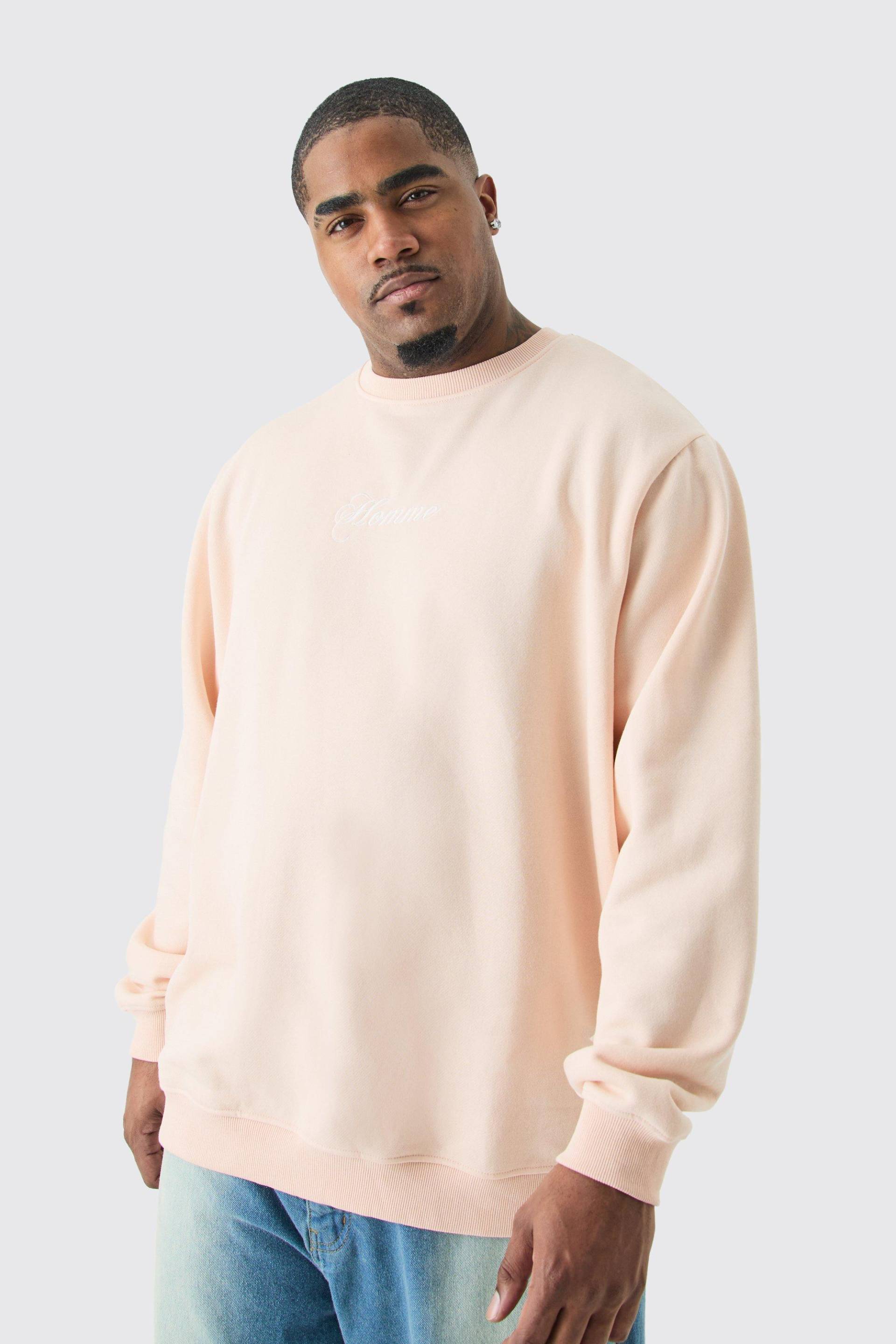 Mens Plus Basic Crew Neck Homme Sweatshirt - Rosa - XXXXXL, Rosa von boohooman