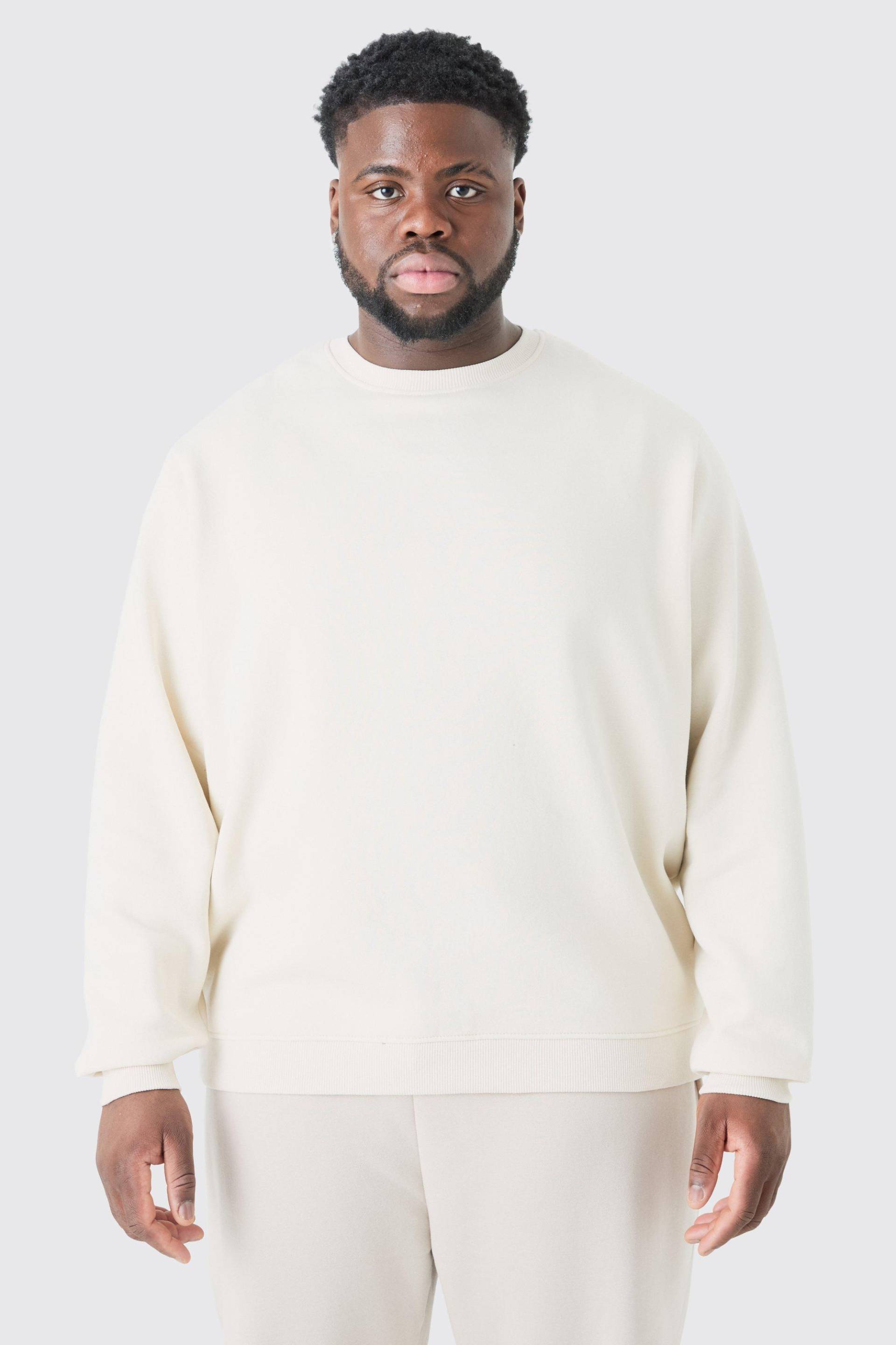 Mens Plus Basic Crew Neck Sweatshirt - Beige - XXXXL, Beige von boohooman