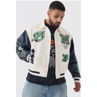 Plus kastige Jacke in Ecru mit Bm-Aufnäher und Kragen - XXL, Ecru von boohooman