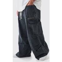 Plus Cargo-Jeans mit elastischem Bund und Acid-Waschung - Schwarz - 40, Schwarz von boohooman