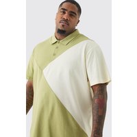 Mens Plus Colour Block Polo - Khaki - XXL, Khaki von boohooman