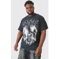 Mens Plus Distressed Oversized Acid Wash Gothic Print T-shirt - Grau - XXL, Grau von boohooman