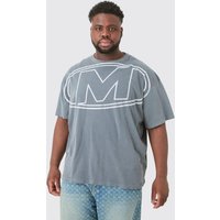 Mens Plus Distressed Oversized Logo Graphic T-shirt - Grau - XXL, Grau von boohooman