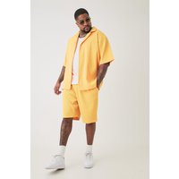 Mens Plus Drop Revere Pleated Shirt & Short Set In Yellow - Gelb - XXXXL, Gelb von boohooman