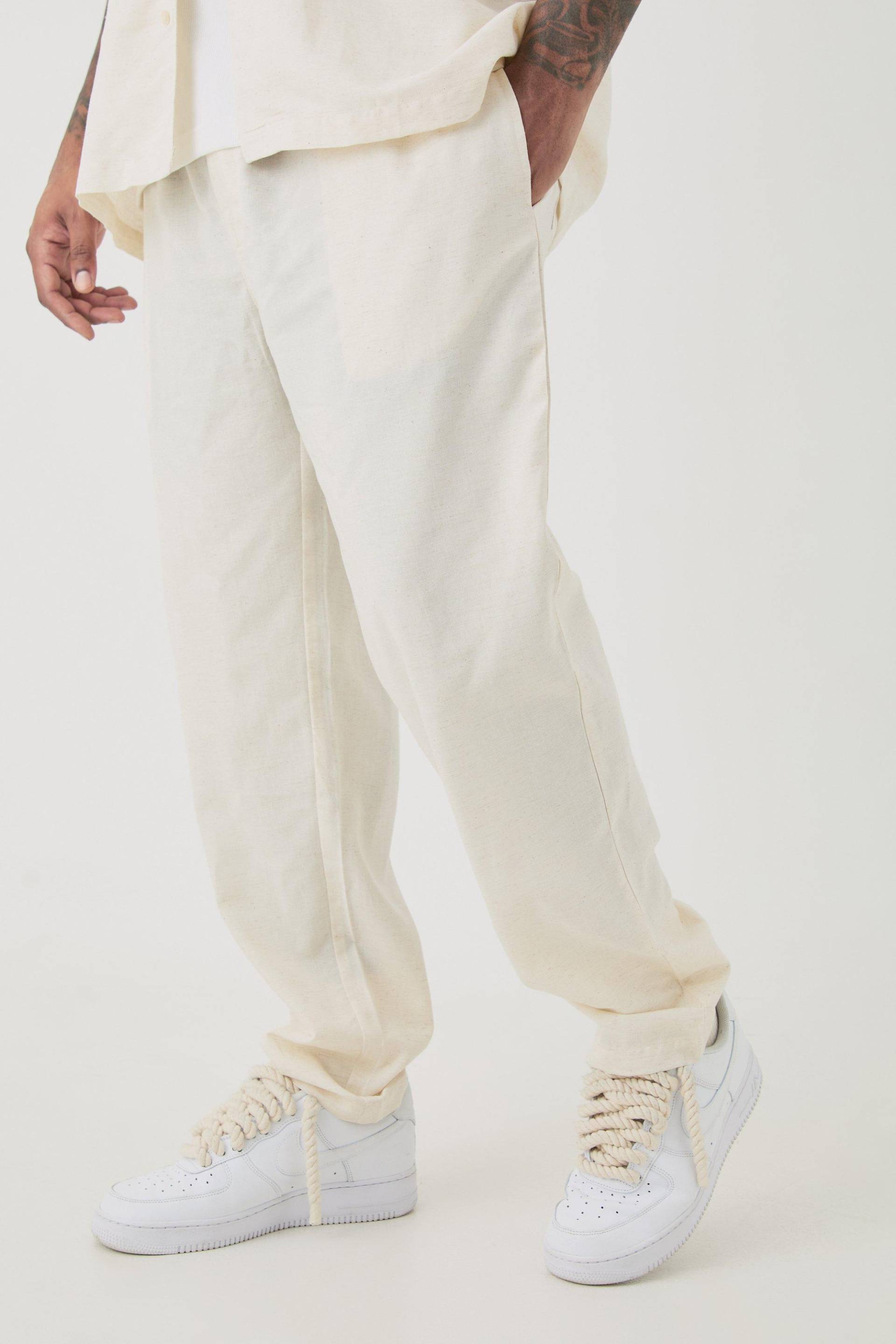 Mens Plus Elasticated Waist Tapered Linen Trouser In Natural - XXL, natural von boohooman