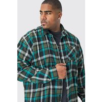 Mens Plus Heavy Weight Check Overshirt - Khaki - XXXXXL, Khaki von boohooman