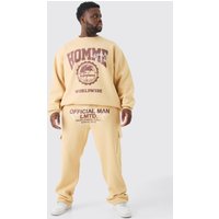 Mens Plus Homme Worldwide Oversized Sweatshirt Tracksuit - Beige - XXXL, Beige von boohooman