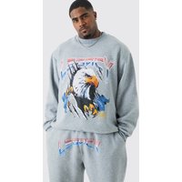 Mens Plus Liberty Eagle Oversized Sweatshirt Tracksuit - Grau - XXXL, Grau von boohooman