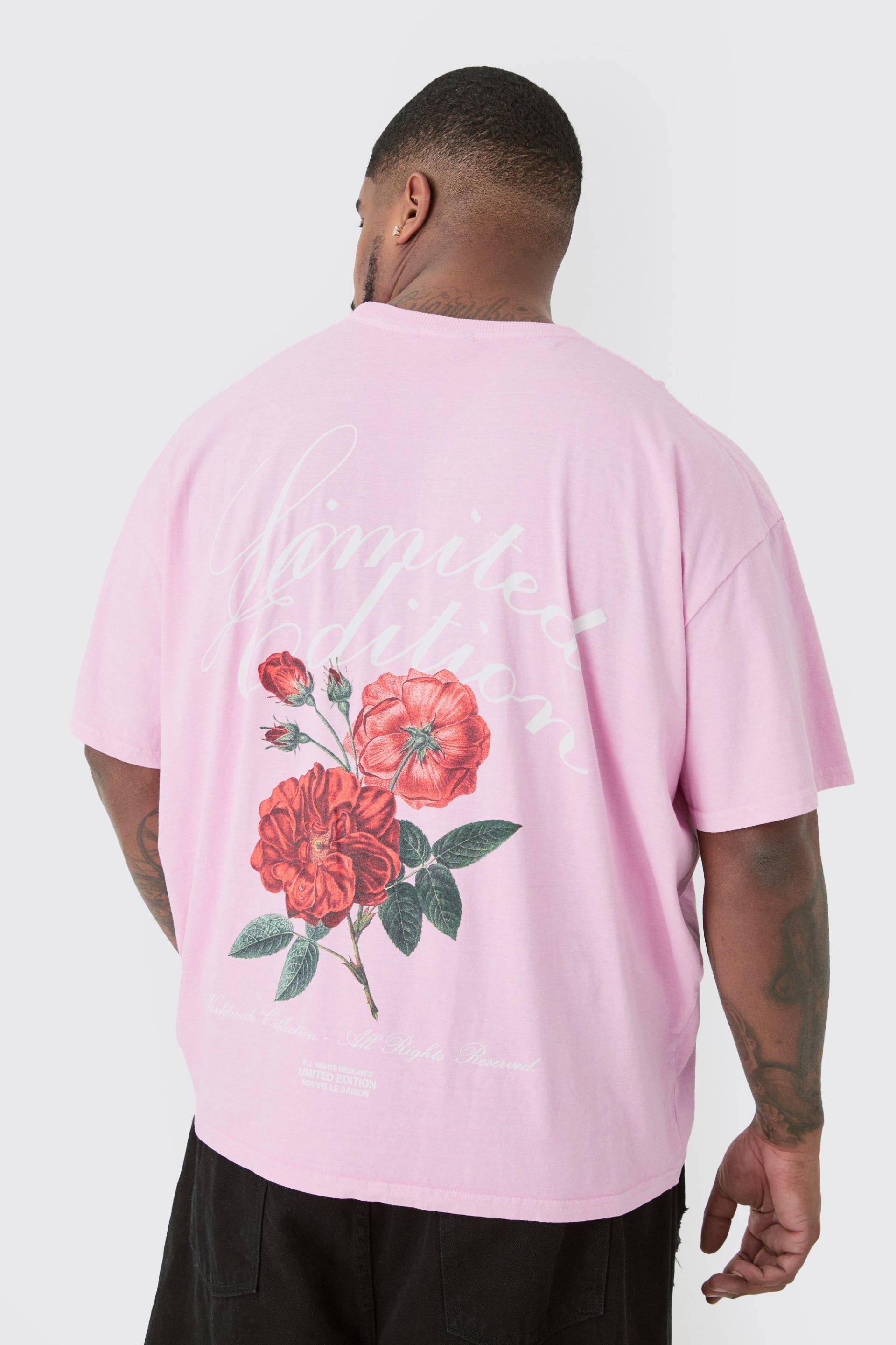 Mens Plus Lmtd Edition Floral Graphic T-shirt In Pink - Rosa - XXXL, Rosa von boohooman